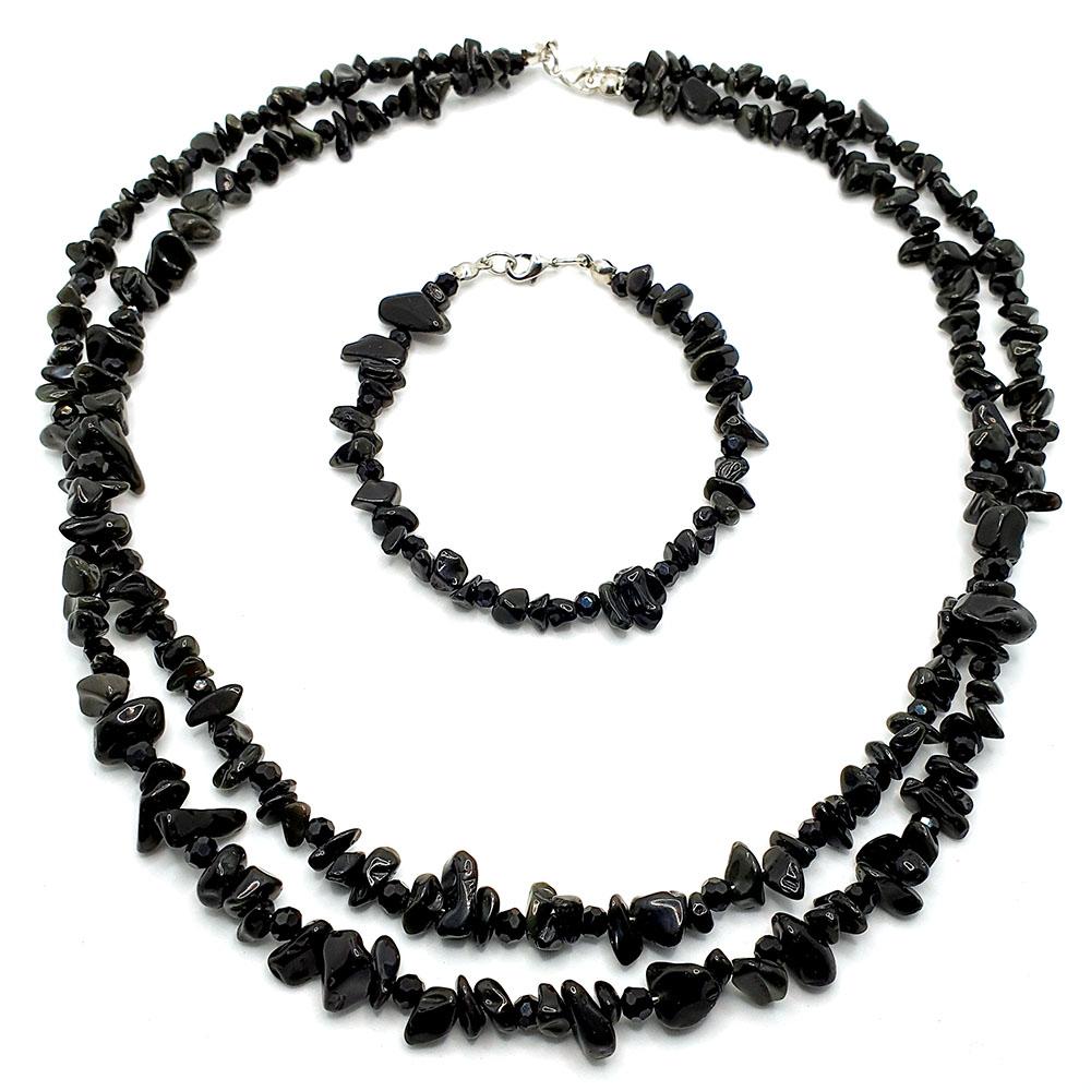 Anya Necklace & Bracelet Set black obsidian bracelet making kit — DIY set with beads and instructions for creating handmade jewelry