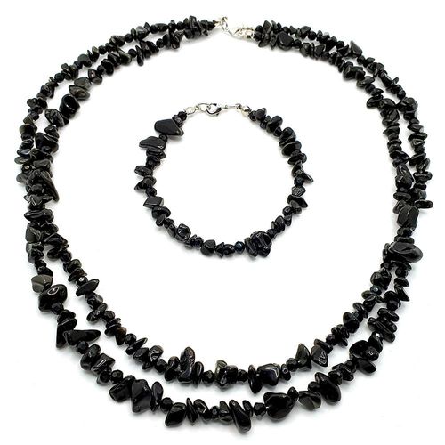 Anya Necklace & Bracelet Set black obsidian bracelet making kit — DIY set with beads and instructions for creating handmade jewelry