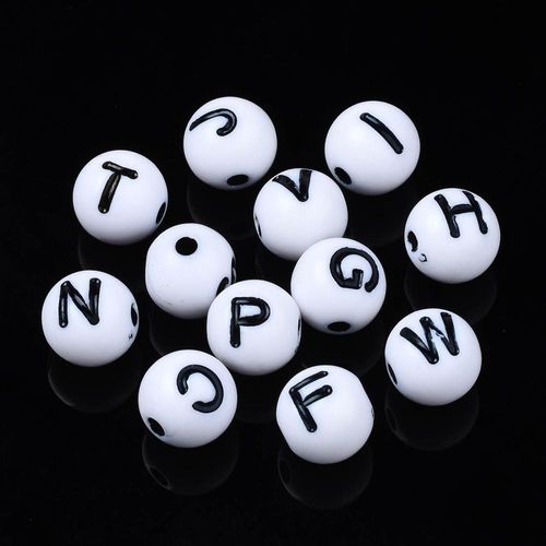 Acrylic Alphabet Beads Round Black & White 9mm 100pcs for jewellery making