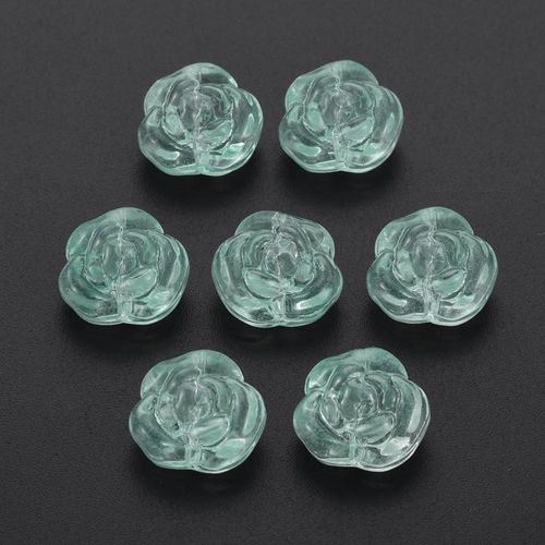 Glass Puffed Rose Bead 12x14mm Aquamarine 10pcs for jewellery making