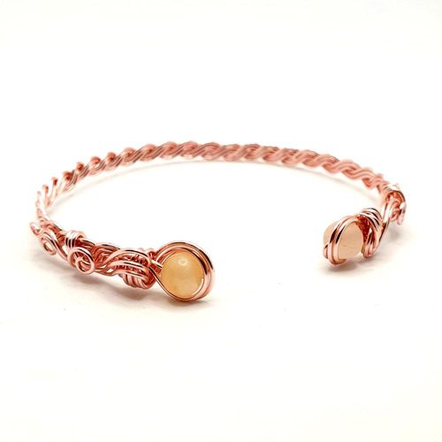 Gemstone Wire Bangle Rose Gold & Pink Aventurine 8mm for jewellery making
