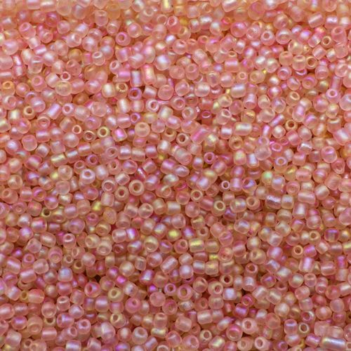 Seed Beads Trans. Rainbow Frost Pink Size 11 100g 2mm for jewellery making