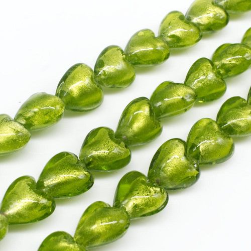 Silver Foil Heart Beads 12mm 30pcs Lime Green for jewellery making