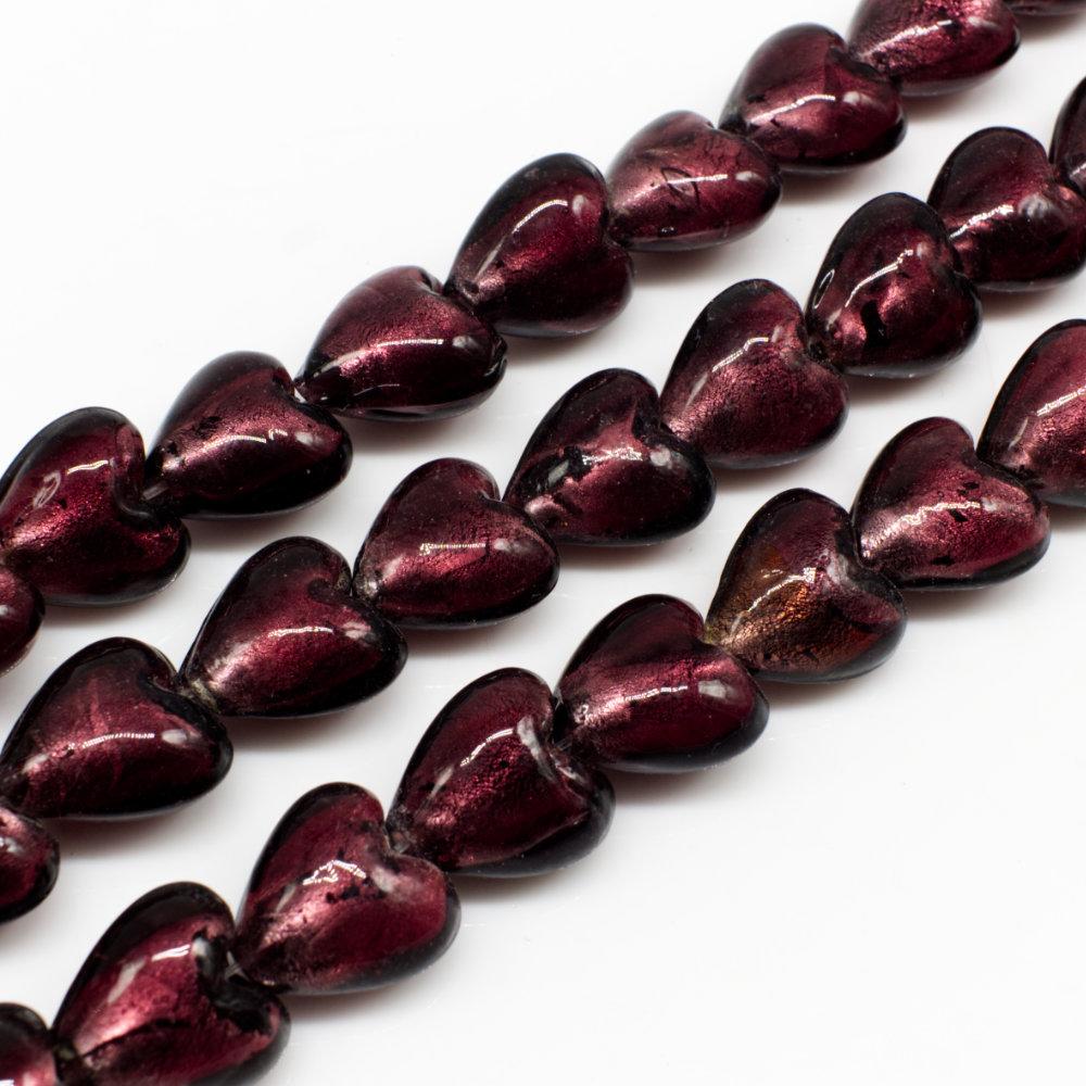 Silver Foil Heart Beads 12mm 30pcs Dark Amethyst for jewellery making