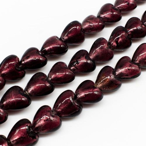 Silver Foil Heart Beads 12mm 30pcs Dark Amethyst for jewellery making