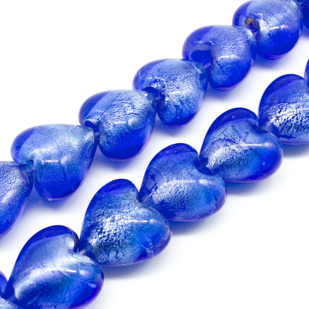Silver Foil Heart Beads 20mm Dark Blue