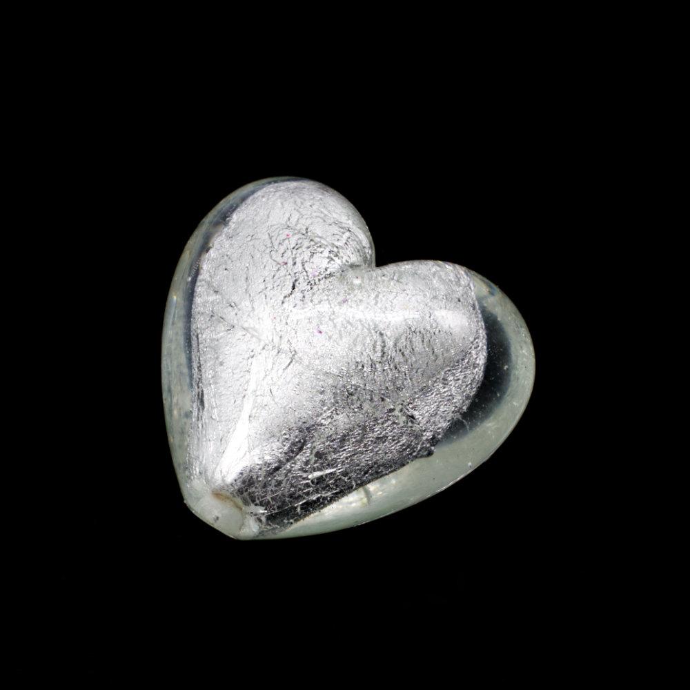 Silver Foil Heart Beads 27mm Clear White 1pc for jewellery making