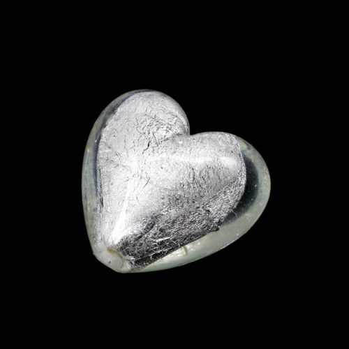Silver Foil Heart Beads 27mm Clear White 1pc for jewellery making