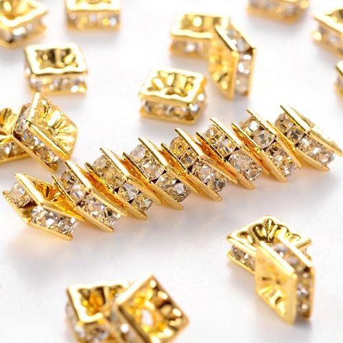 Diamante Spacer Flat Square 5mm Gold Crystal 5pc 5 Pieces for jewellery making