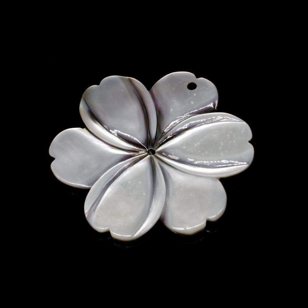 Mother of Pearl Pendant 6 Petal Flower 40mm Silver Grey for jewellery making