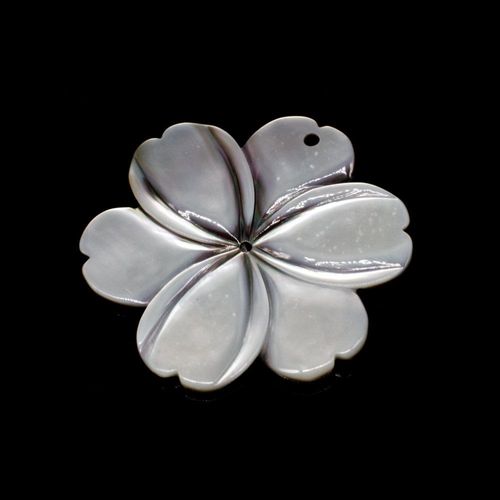 Mother of Pearl Pendant 6 Petal Flower 40mm Silver Grey for jewellery making