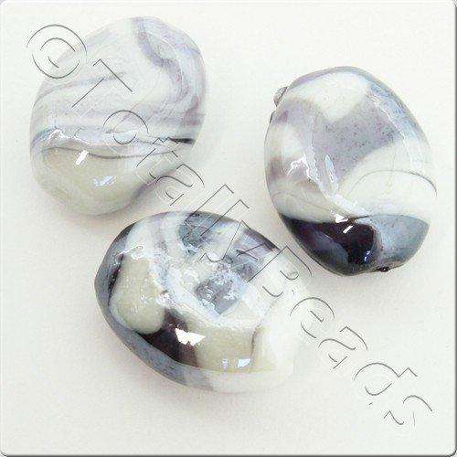 Lampwork Glass Bead Oval 21mm - Purple White Swirl Luster