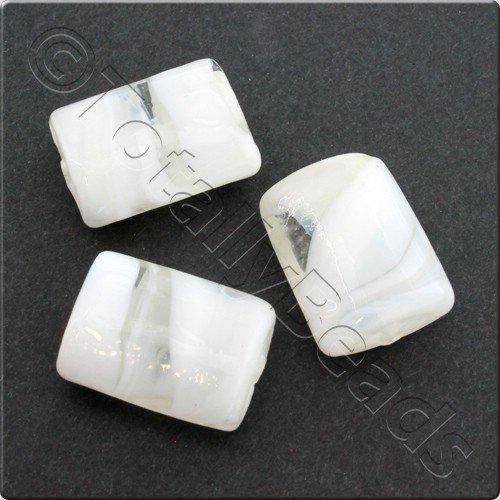 Lampwork Glass Bead Rectangle 21mm - Clear White Swirl