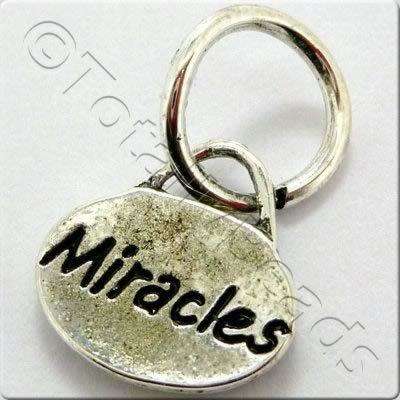 Tibetan Silver Message Tag/Charm - Miracles 5pcs