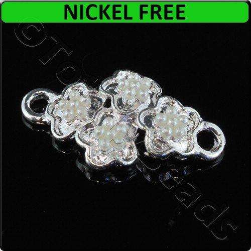 Silver Metal Connector 4 Flowers Pearl 28x16mm 2pcs