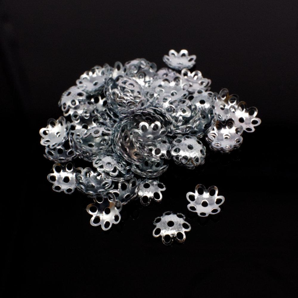 Iron Beadcap 7mm 7 Petal Rhodium 150pcs for jewellery making