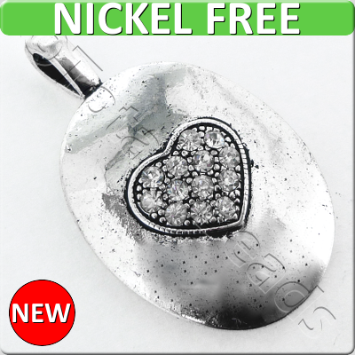 Antique Silver Metal Pendant - Crystal Oval 47x28mm