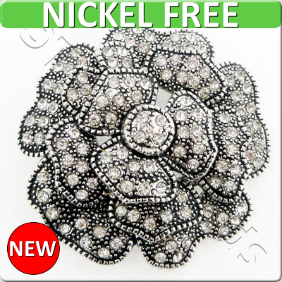 Antique Silver Metal Pendant - Crystal Flower 45mm