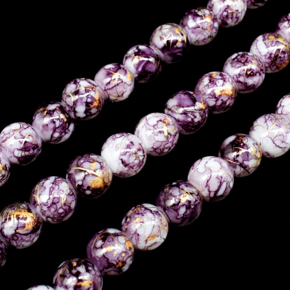 Oriental Splash Round Glass Beads 8mm Mulberry for jewellery making