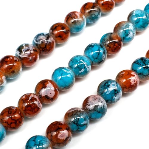 Ancient Marble Glass Beads Round 8mm Orange Aqua for jewellery making
