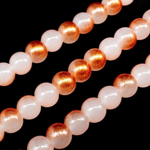 Glass Jade Glitter Beads 8mm Round Peach for jewellery making