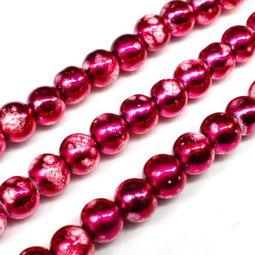 Metallic Splatter 8mm Round Beads - Fuschia
