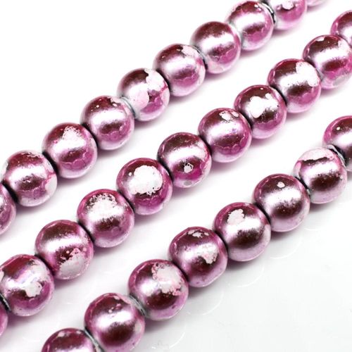Metallic Splatter 8mm Round Beads - Pink