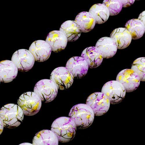Oriental Splash Round Glass Beads 8mm Lilac for jewellery making