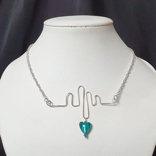 Heartbeat Necklace silver teal necklace making kit — DIY set with beads and instructions for creating handmade jewelry