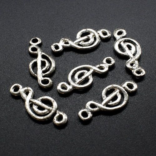 Antique Silver Metal Charm Musical Clef 19mm 14pcs for jewellery making