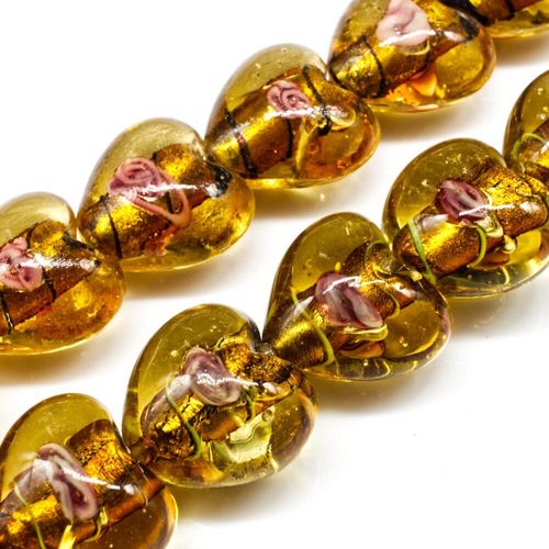 Silver Foil Heart Beads 20mm 20pcs Yellow Rose Flower for jewellery making