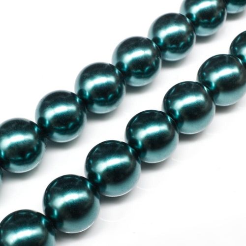 Glass Pearl Round Beads 14mm Teal for jewellery making