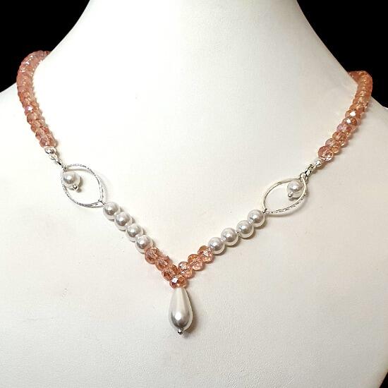 Jennifer Crystal Pearl Necklace pink necklace making kit — DIY set with beads and instructions for creating handmade jewelry