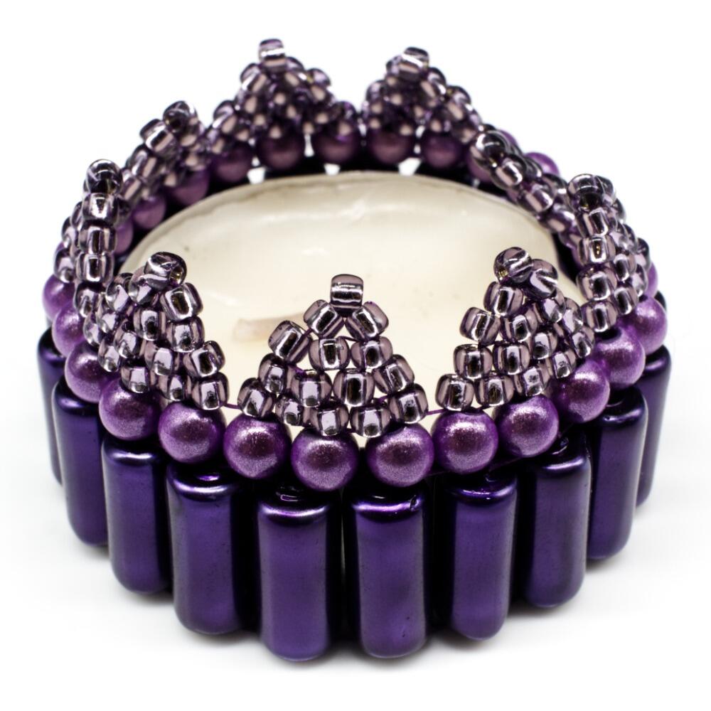 Christmas Tealight Tubular Holder Makes 3 purple jewelry making kit — DIY set with beads and instructions for creating handmade jewelry