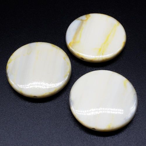 Acrylic Marble Beads Disc 25mm 8pcs Cream for jewellery making