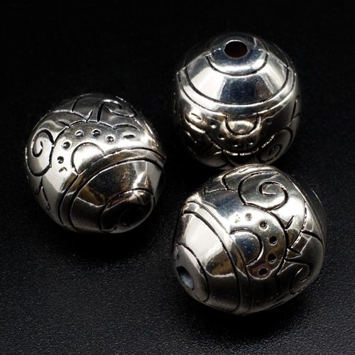Acrylic Antique Silver Barrel Beads 20mm 4pcs Pattern for jewellery making