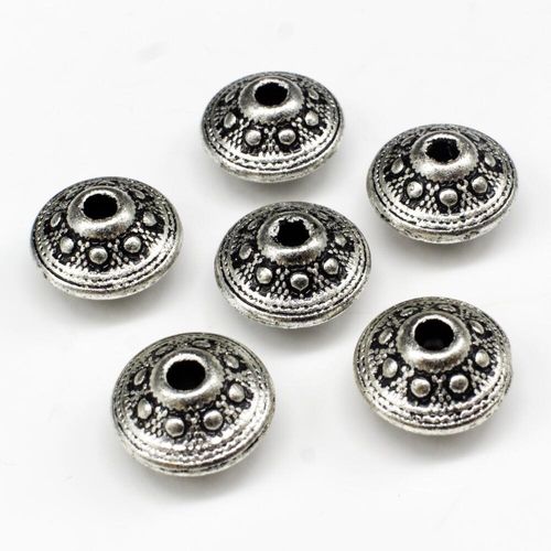 Acrylic Antique Silver Rondelle 14mm Beads 20pc Pattern for jewellery making