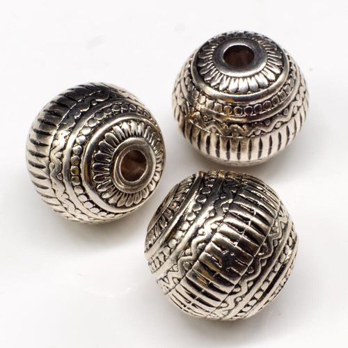 Acrylic Antique Silver Round Beads 19mm 5pcs Pattern for jewellery making