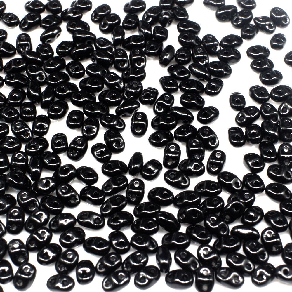 2x4mm 5g Czech glass Rulla beads jet black — two-hole beads for jewelry making and bead weaving