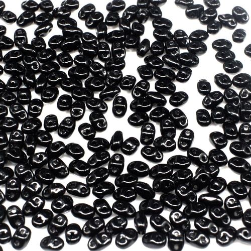 2x4mm 5g Czech glass Rulla beads jet black — two-hole beads for jewelry making and bead weaving