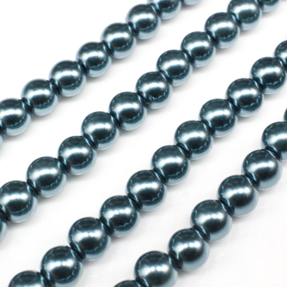Glass Pearl Round Beads 6mm Dark Steel Blue for jewellery making