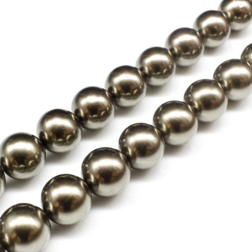 Sea Shell Pearl Beads 12mm Round Dark Olive for jewellery making