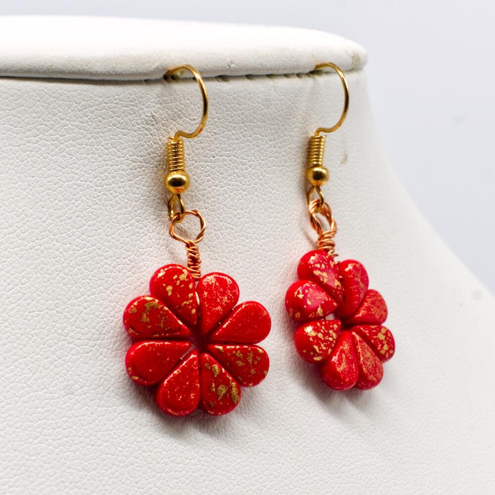 Azalea Amos Earrings 3 Pairs coral red earring making kit — DIY set with beads and instructions for creating handmade jewelry