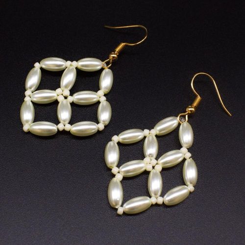 Clover Pearl Earrings ivory champagne earring making kit — DIY set with beads and instructions for creating handmade jewelry