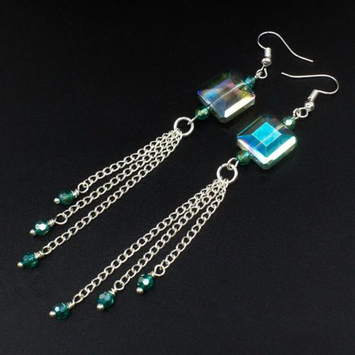 Jessica Earrings electric green teal 4 pairs earring making kit — DIY set with beads and instructions for creating handmade jewelry