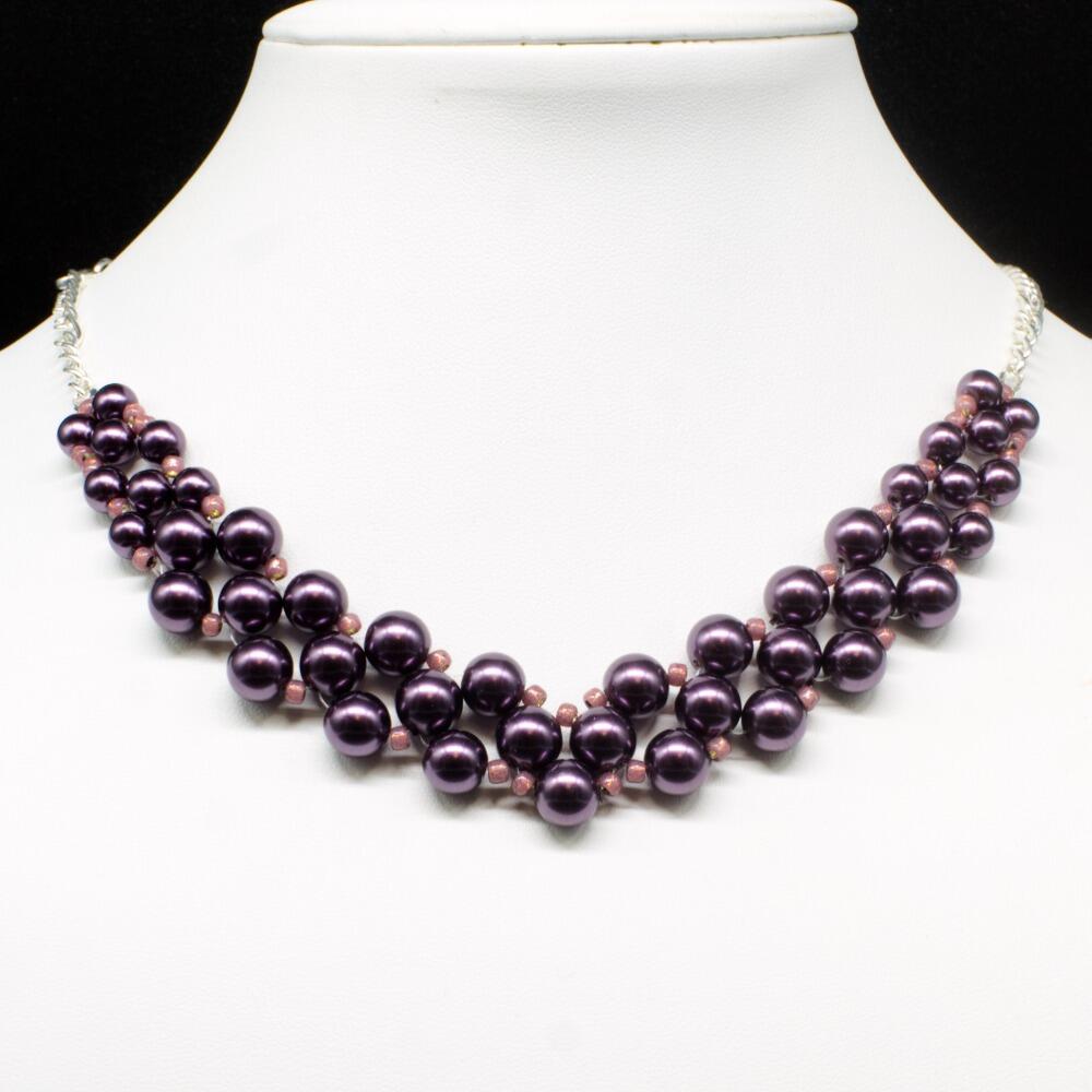 Sara Glass Pearl Necklace silver grape necklace making kit — DIY set with beads and instructions for creating handmade jewelry