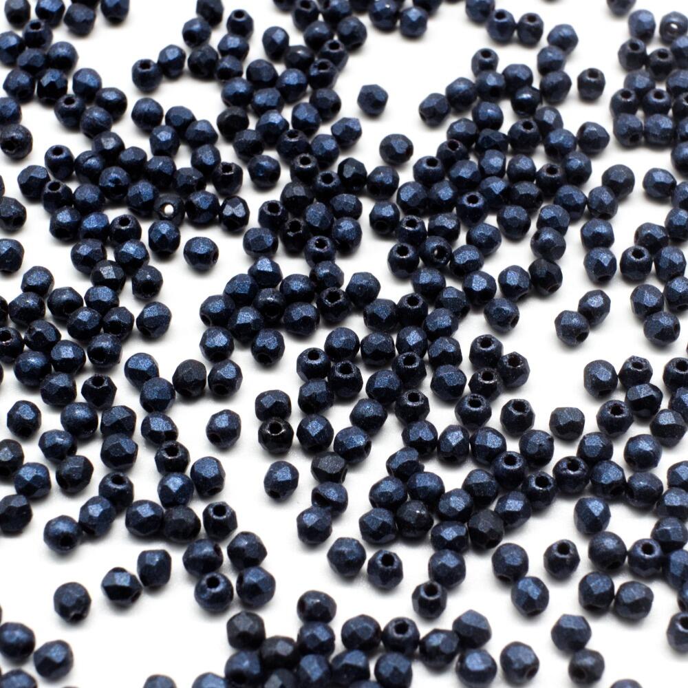 2mm Czech glass fire polished faceted beads metallic suede dark blue — pack of 100, high-quality faceted beads perfect for jewelry making…