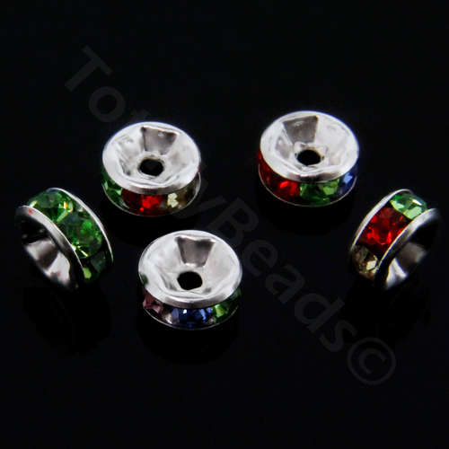 Crystal Diamante Silver Spacer Flat Rondelle 6mm - MIXED 25pcs