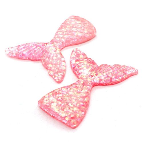 Resin Glitter Pendant / Charm Mermaid Tail 67mm Pink for jewellery making