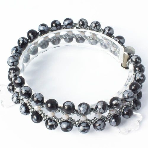 Serenity Gemstone Bracelet snowflake obsidian bracelet making kit — DIY set with beads and instructions for creating handmade jewelry